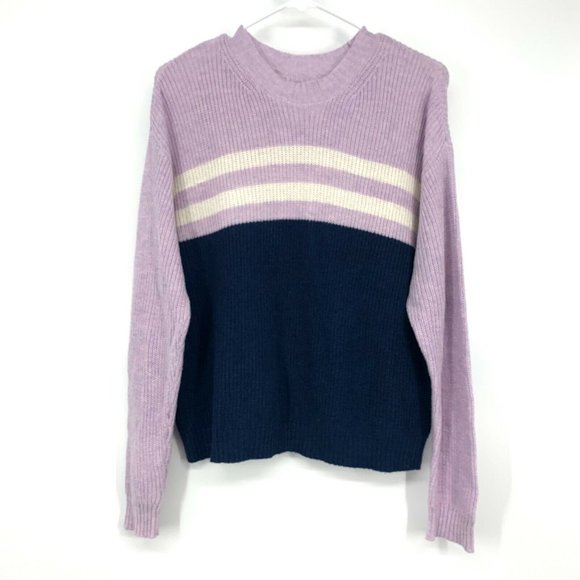 American Eagle Sweater Purple Blue Colorblock Stripe Pullover Knit - Picture 2 of 9